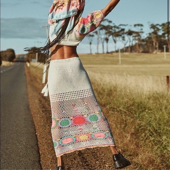 Spell Dresses & Skirts - Spell the Gypsy Let the Sun Shine In Crochet Maxi Knit Skirt Sz S Small NWT